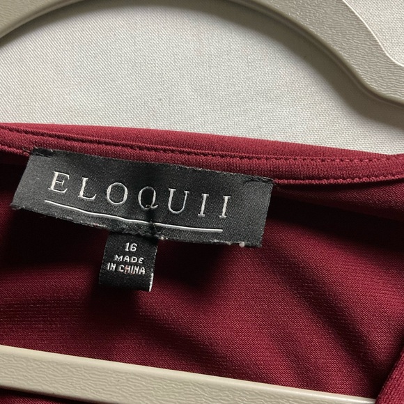 ELOQUII Burgundy Midi Dress V-Neck Long Sleeve Twist Waist Size 16 - Picture 4 of 11